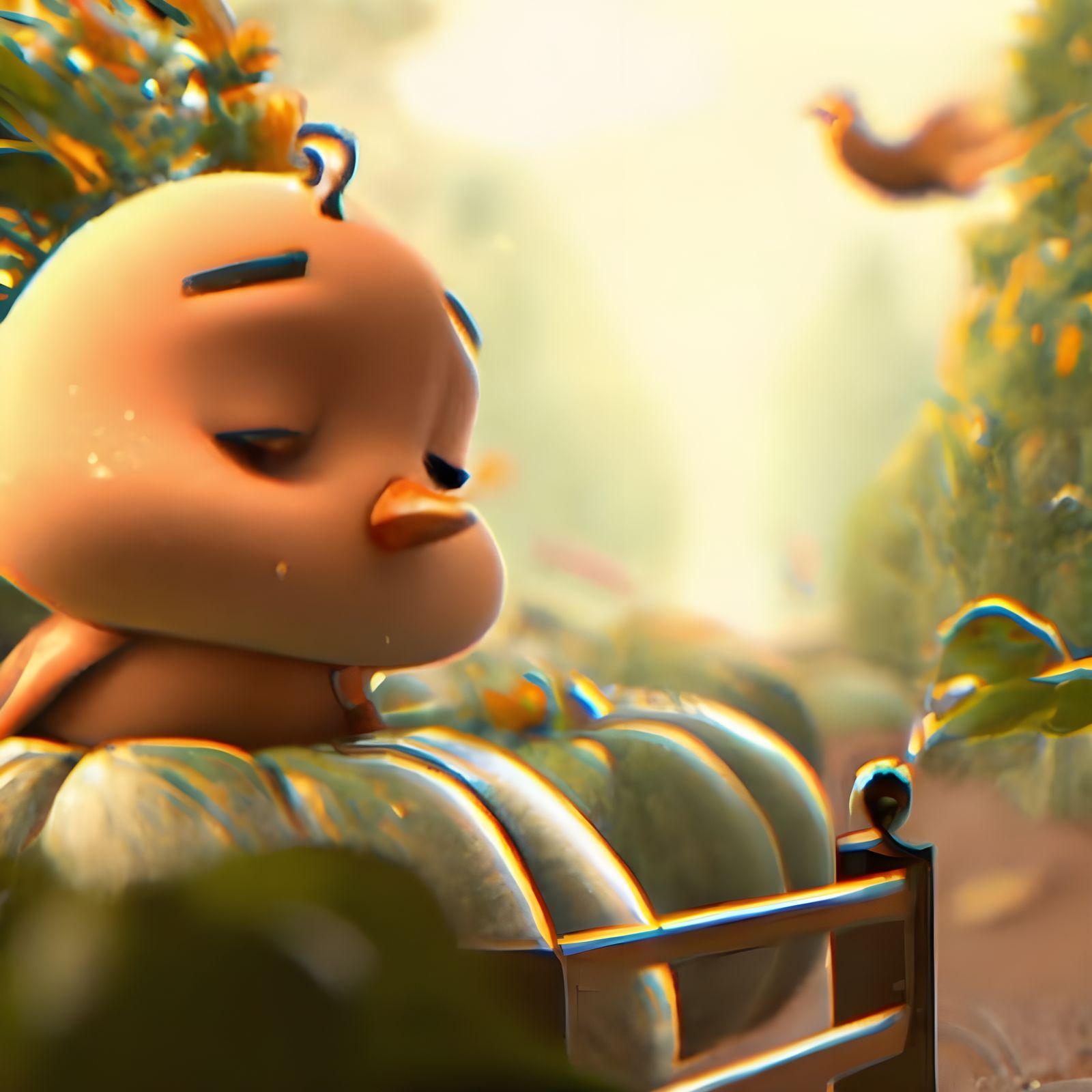 Adorable Baby Pumpkin in Summer Scenery