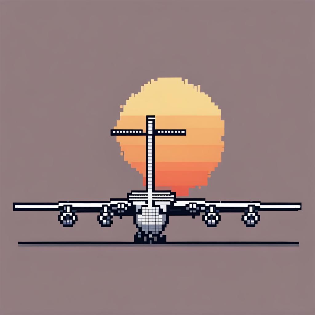 B-52 Airplane Rising Sun Pixel Art