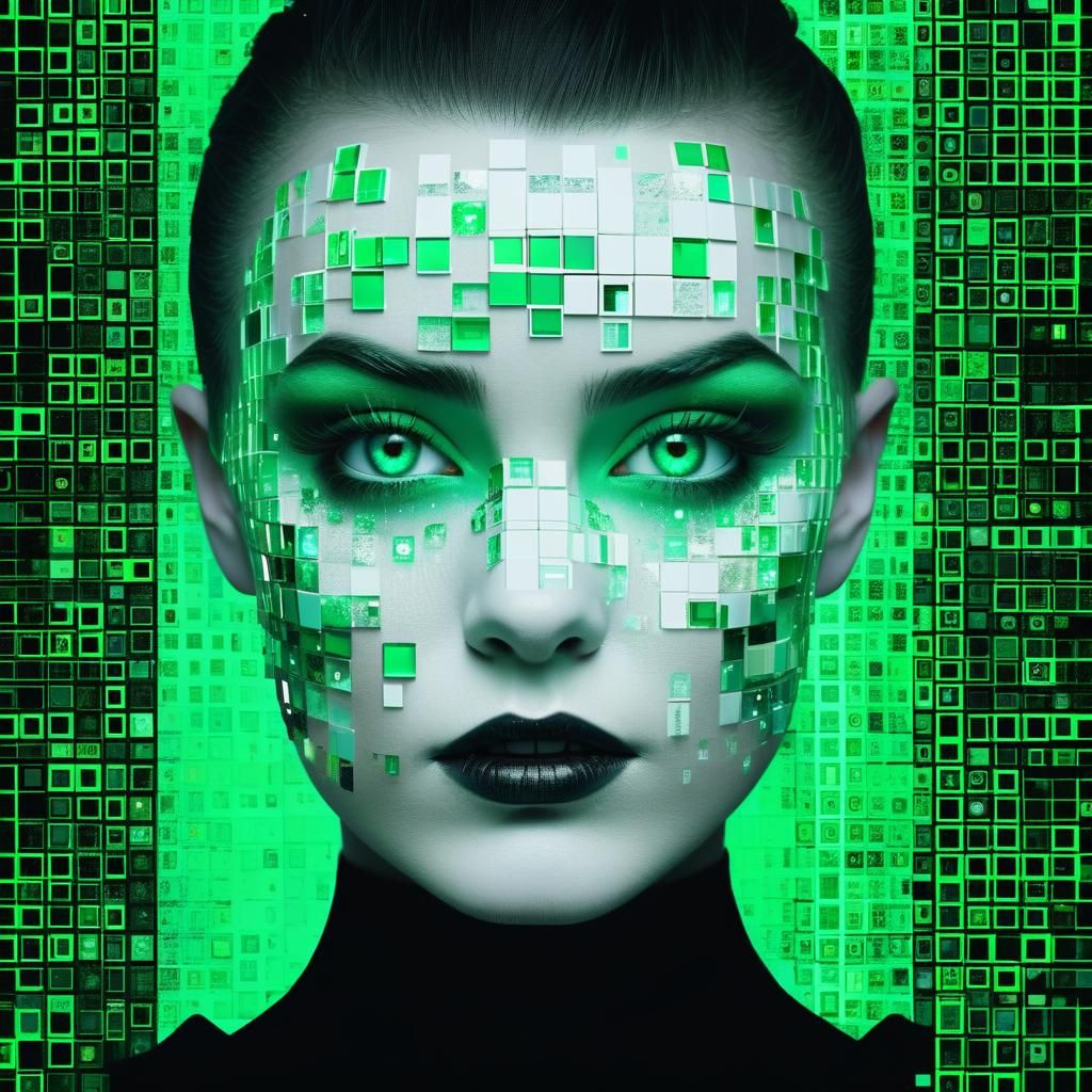 Punk Goth Woman with Glitch Art Overlay