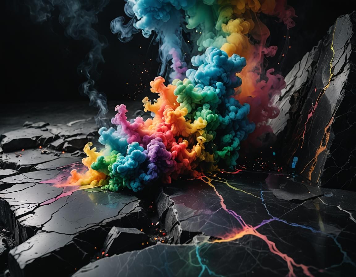 Rainbow Smoke Emanates from Cracked Marble