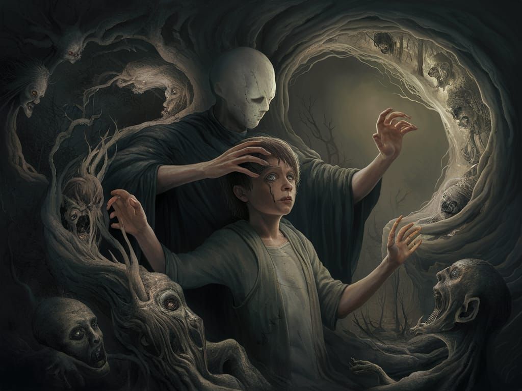 Surreal Spine-Chilling Scene in a Dark World