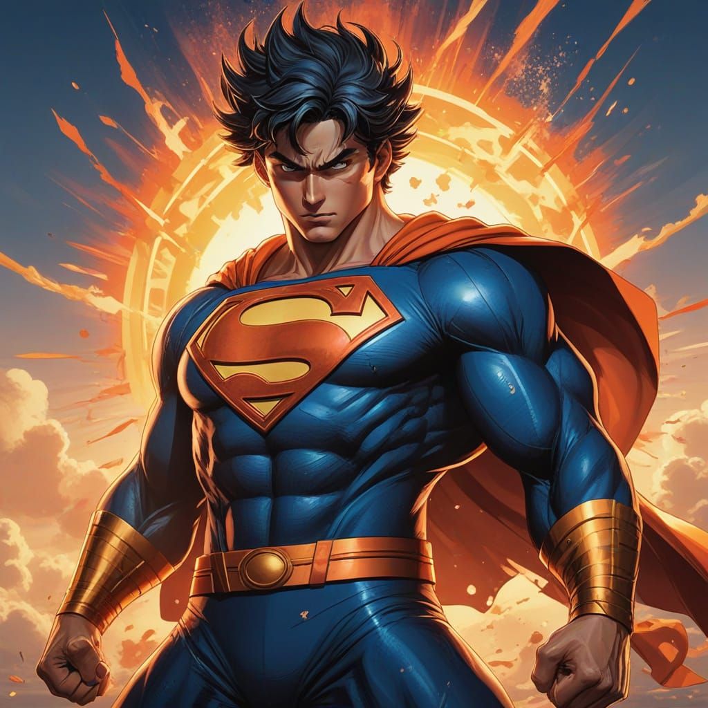 Superman Goku Hero Stands Tall in Vibrant Comic Book Style