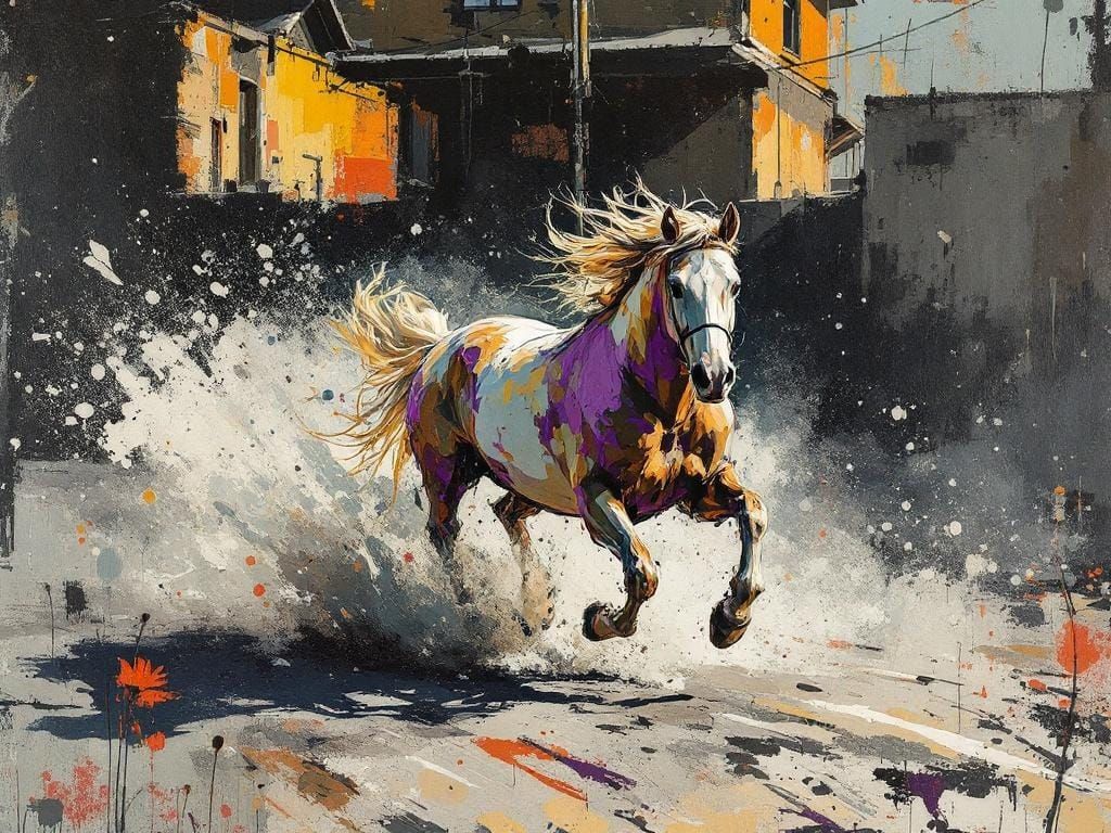 Horse Running Free: Alla Prima Impression with Mimeograph Te...