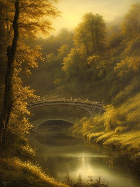Rakotzbridge Landscape Painting in Chiaroscuro Style