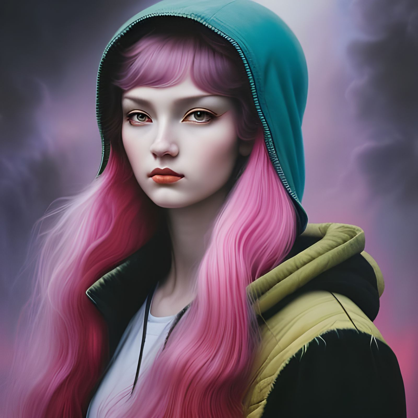 Pink-Haired Girl in Black Hoodie Portrait