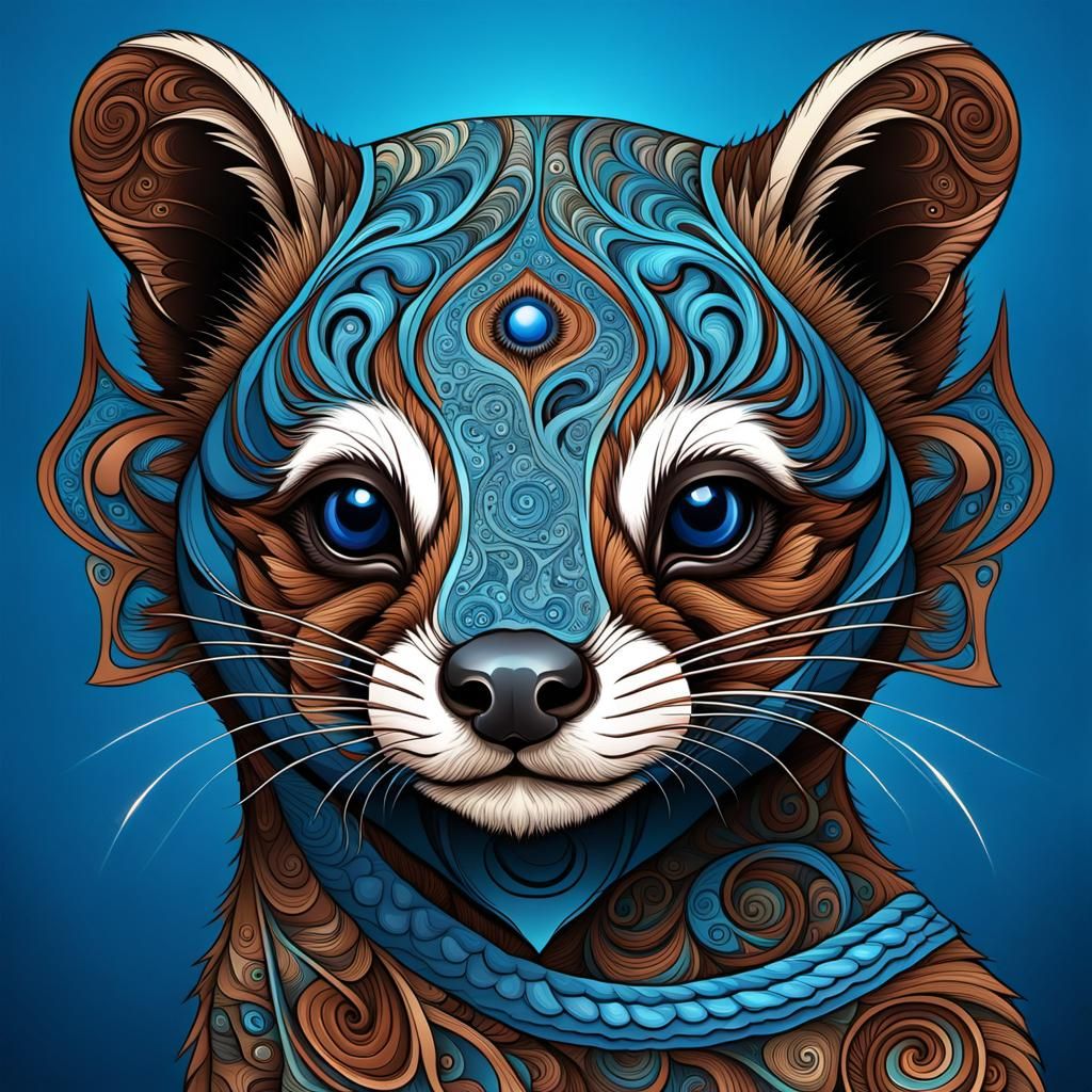 Brown Mask Ferret with Abstract Fractal Elements