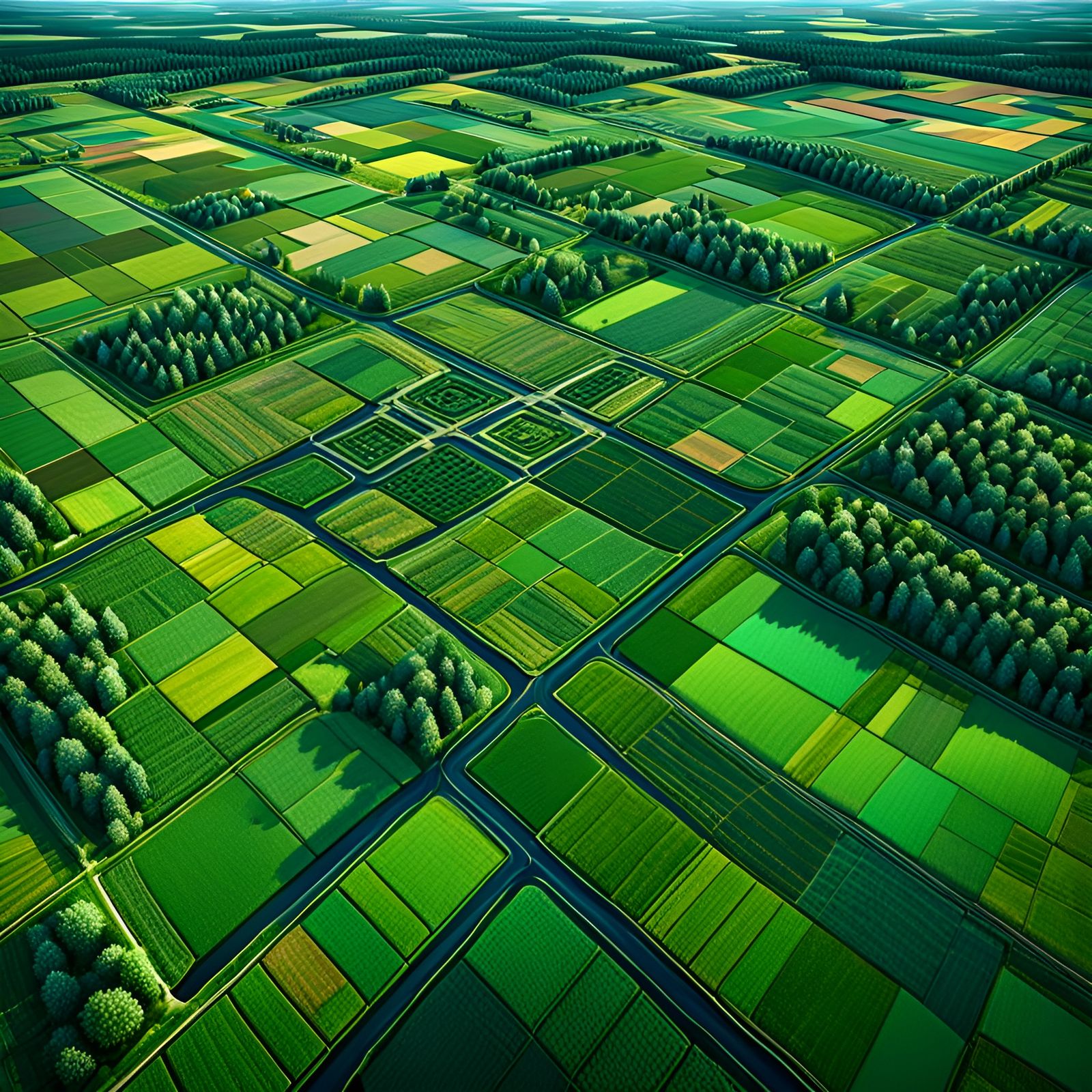 Aerial Symmetrical Farm Landscape in Cubist Style