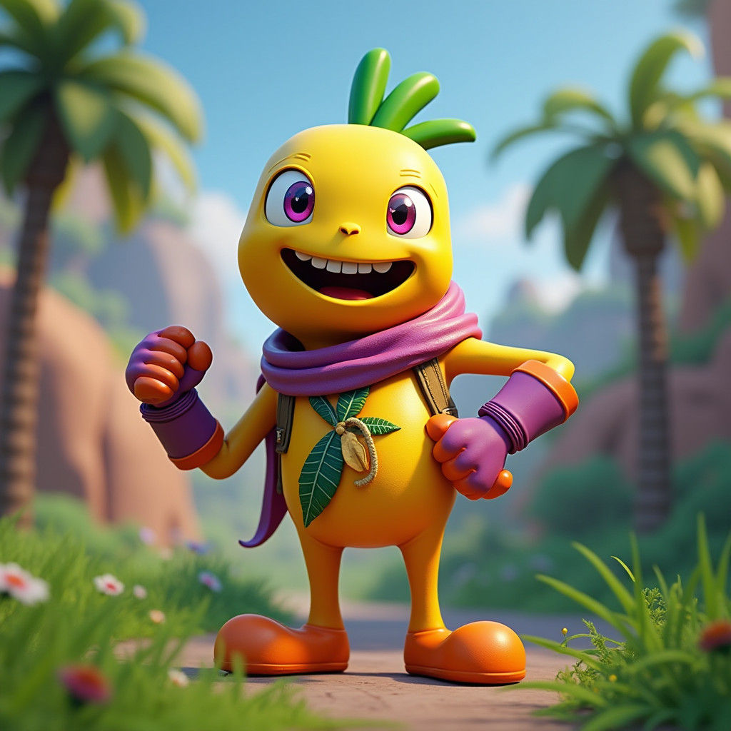 Heroic Peely in 3D Game Cinematic Environment