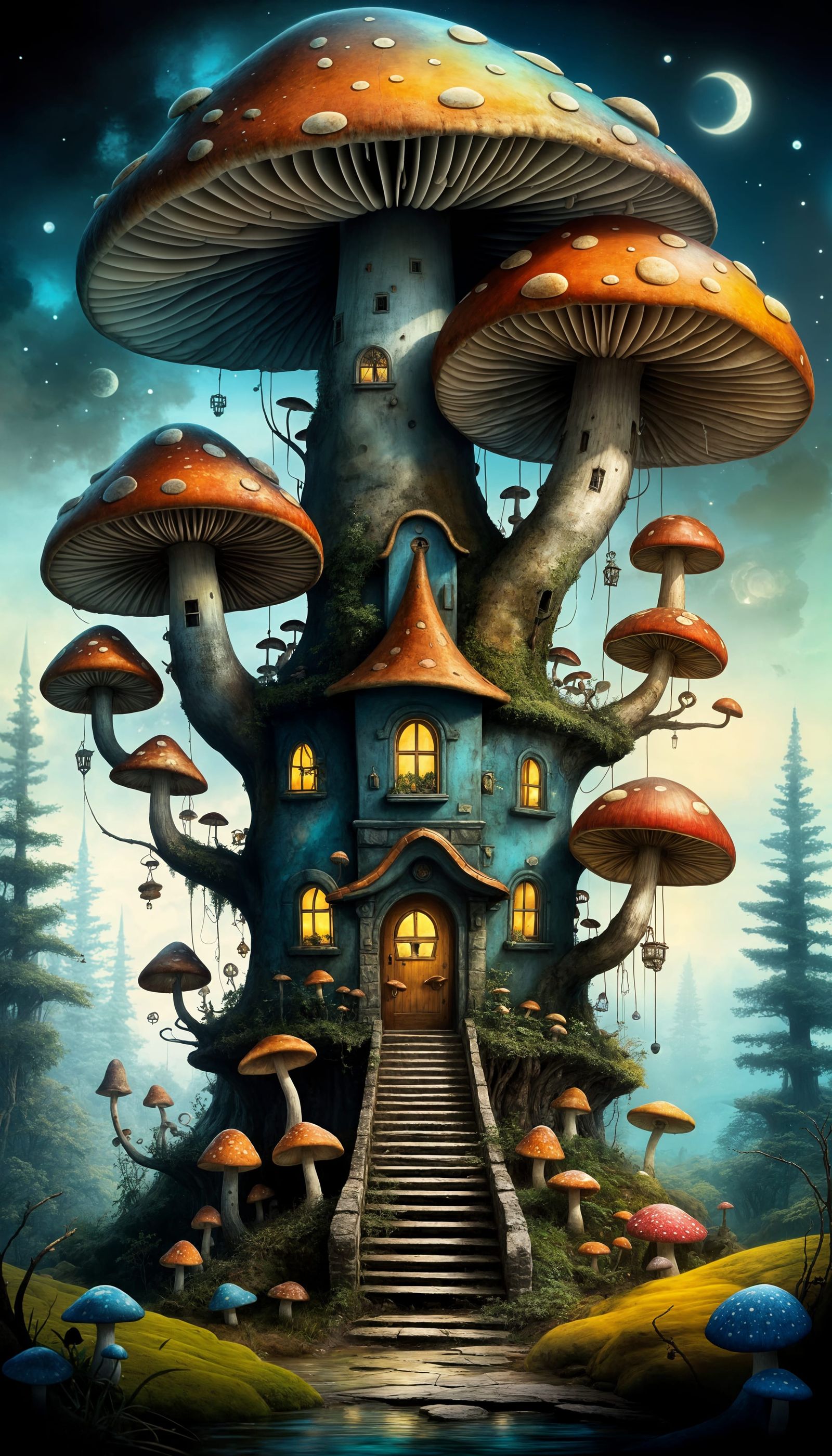 Whimsical Mushroom Portal in Dreamlike Fantasy Realm