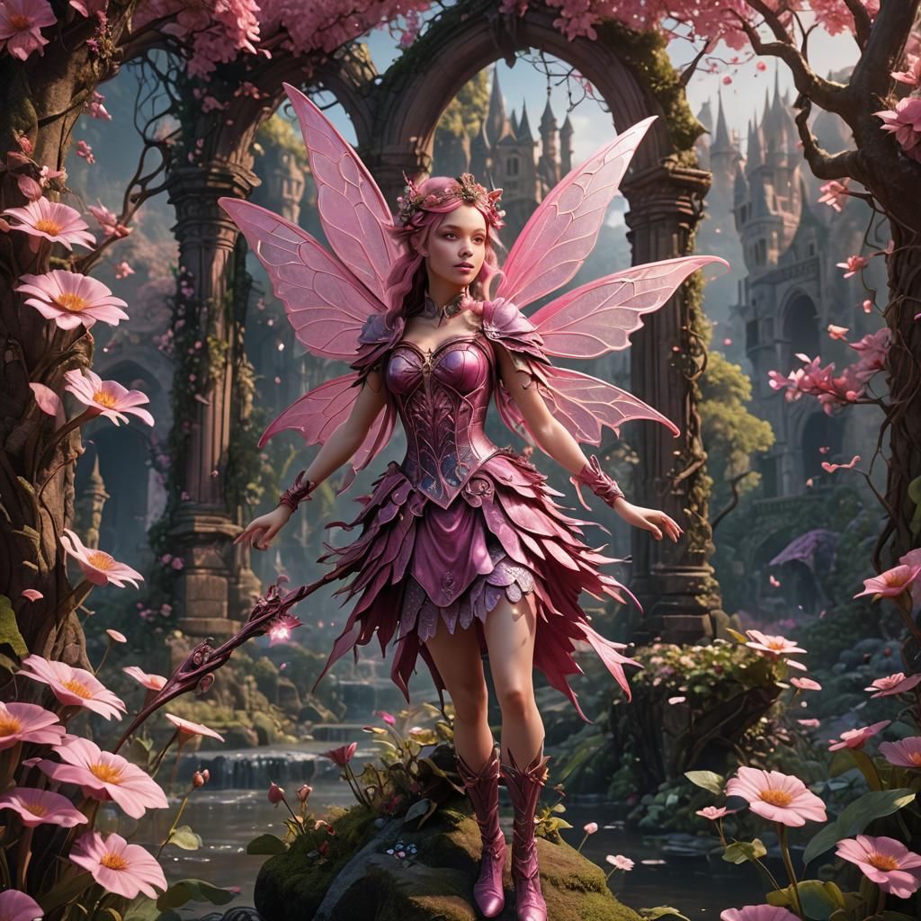 Detailed Pink Fairy Matte Painting in 8K