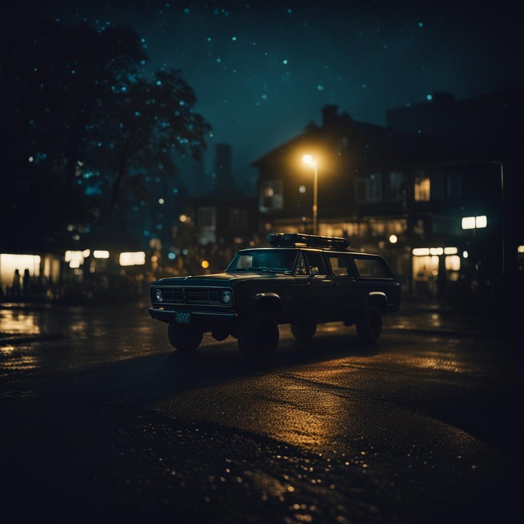Night Scene with Bokeh Lights in Cinematic Style