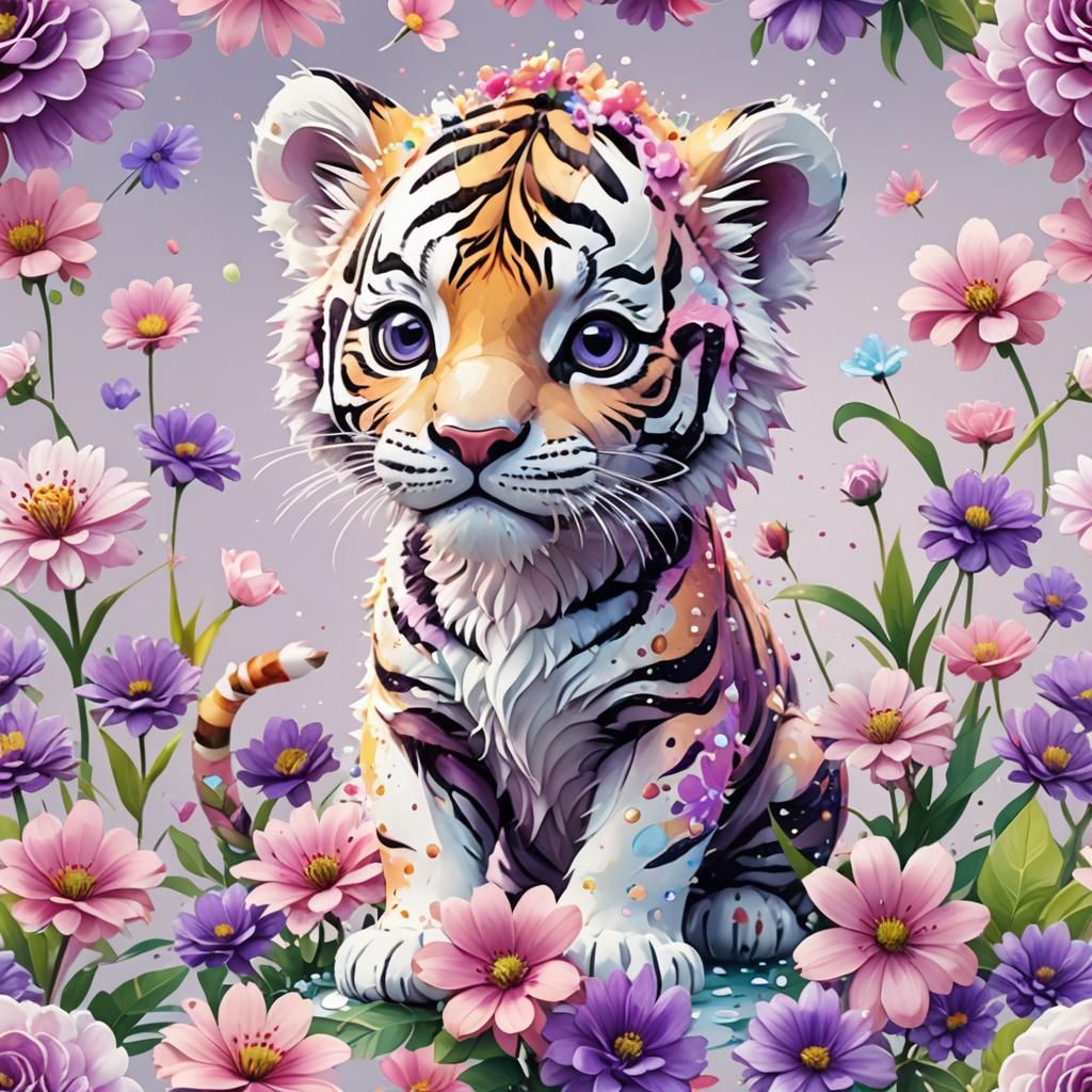 Cute Baby Tiger Illustration in Studio Ghibli Style