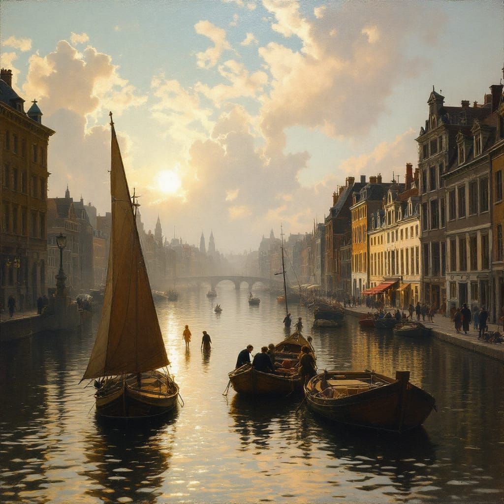 Dutch Golden Age River Scene with Luminous Atmosphere