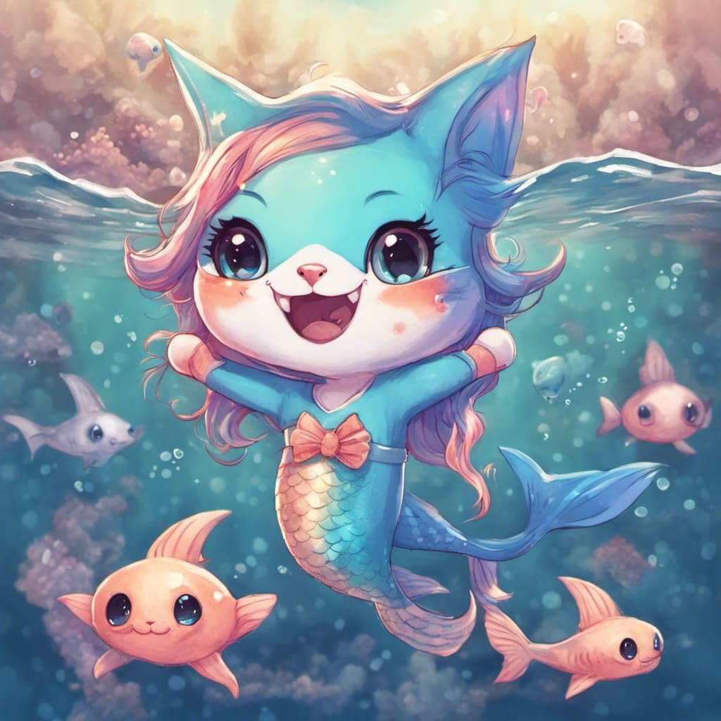 Cute Shark Mermaid Kitty Fusion