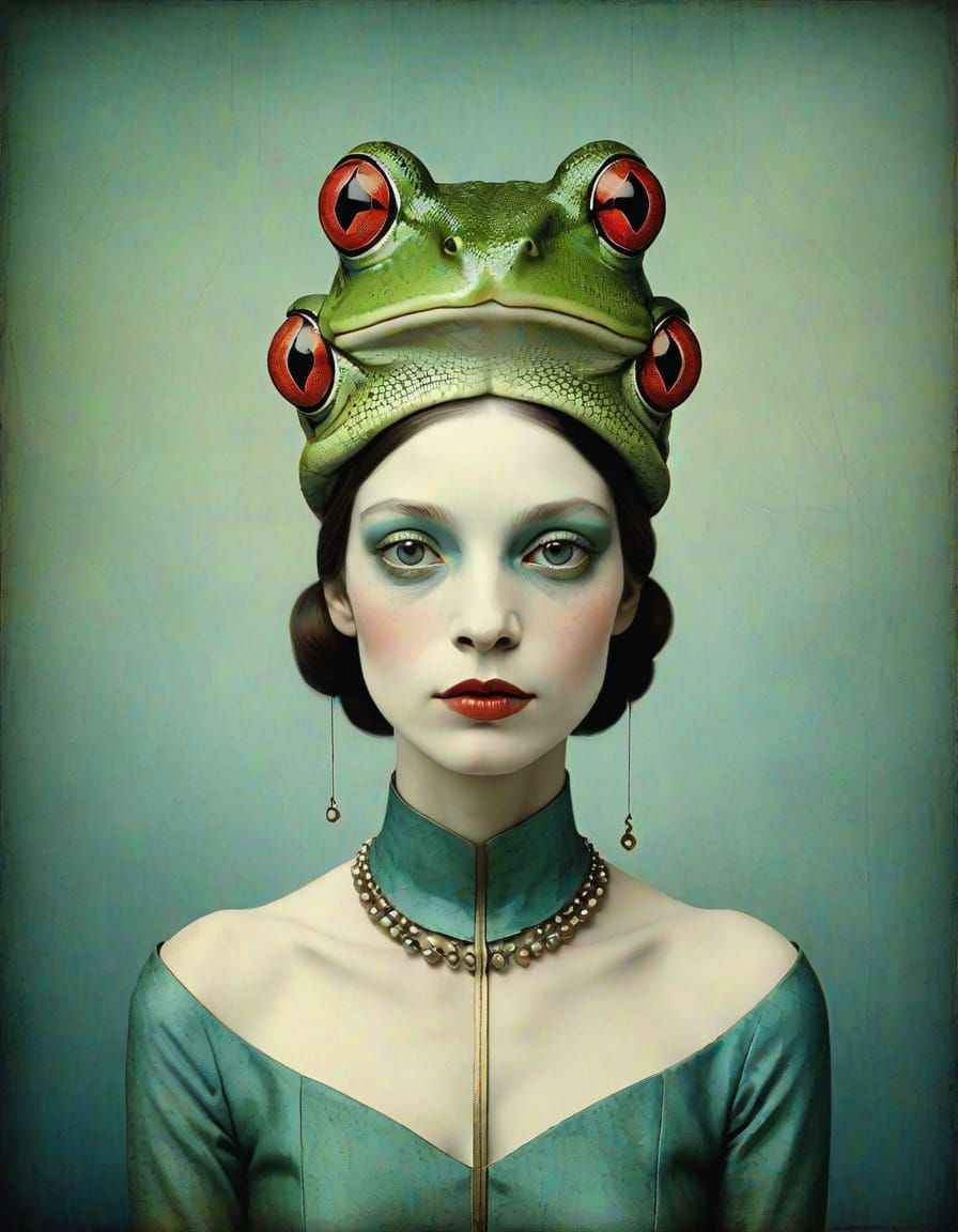 Minimalist Frog-Woman Portrait in Catrin Welz Stein Style