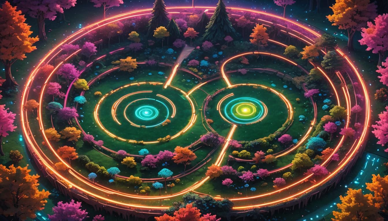 Surreal Anime Forest with Fluorescent Fairy Ring