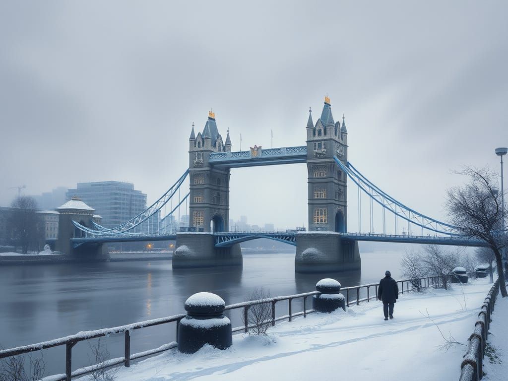 Winter Tower Bridge in Impressionist Digital Painting Style