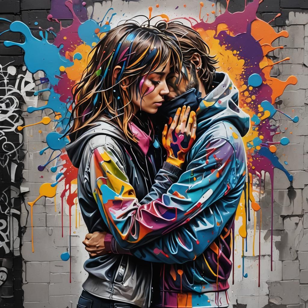 Heartstring Embrace: Graffiti Art of a Couple