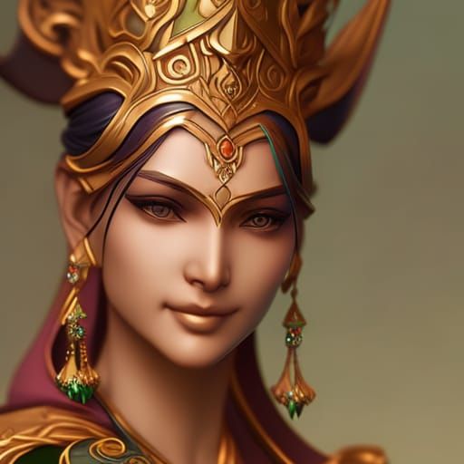 Green Tara Portrait in Hyperdetailed Style