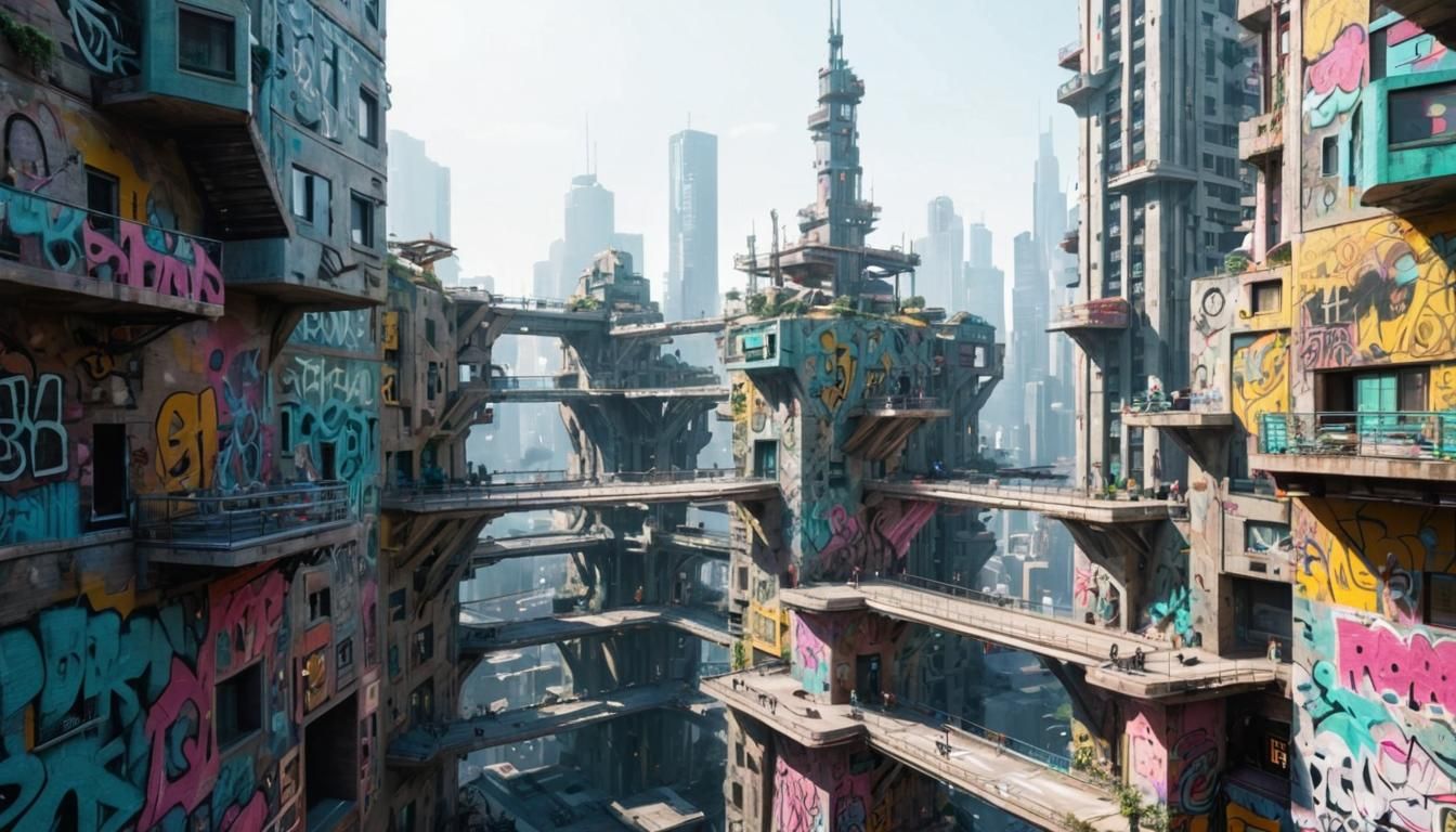 Futuristic Graffiti Metropolis in Photorealistic Style