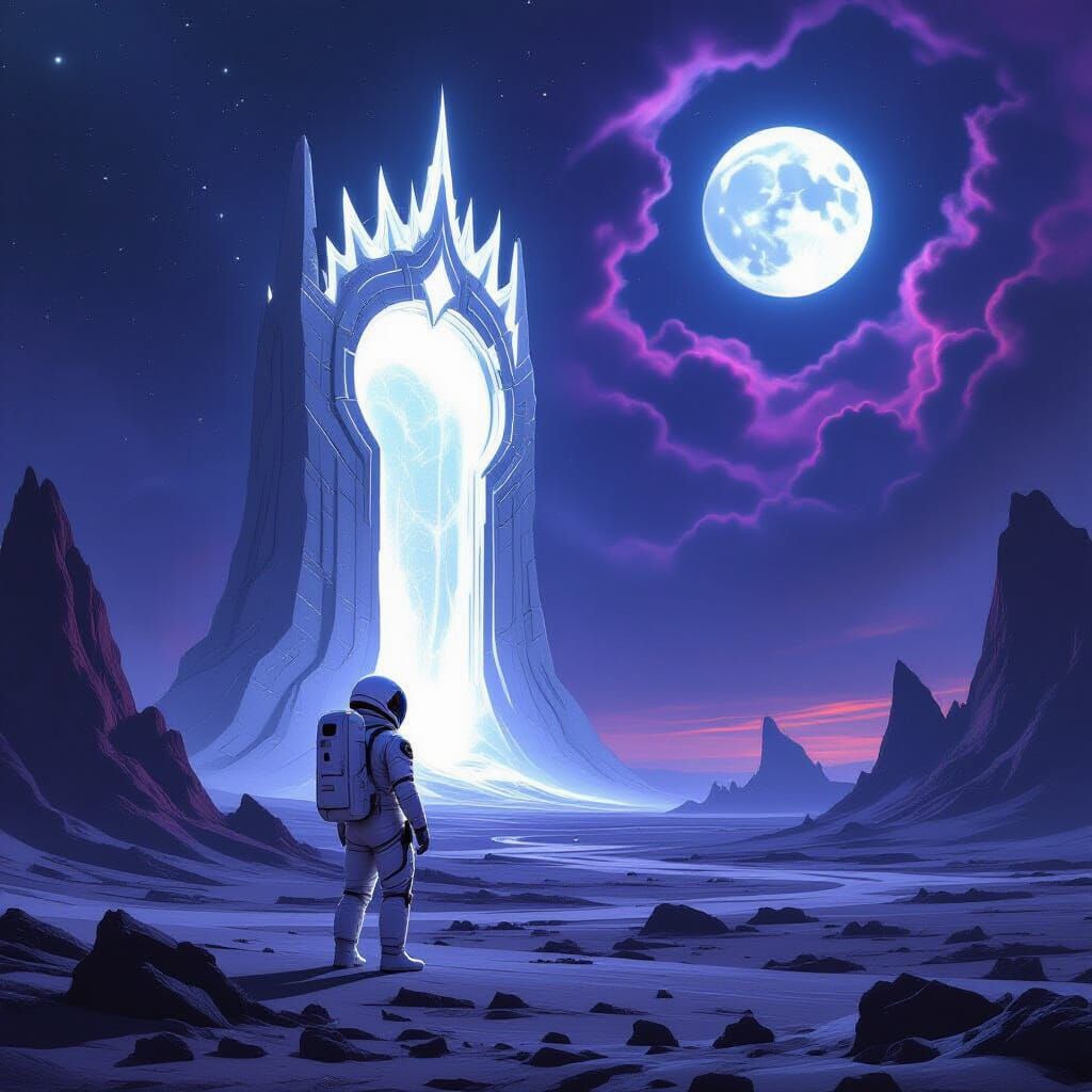 Astronaut Discovers Glowing Crown Artifact on Alien World