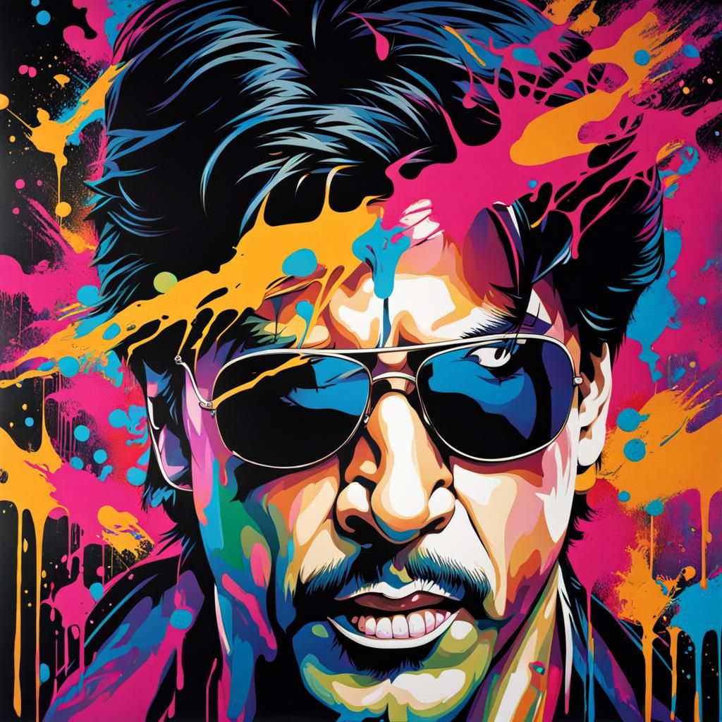 Graffiti Style Portrait in Polychromatic Colors