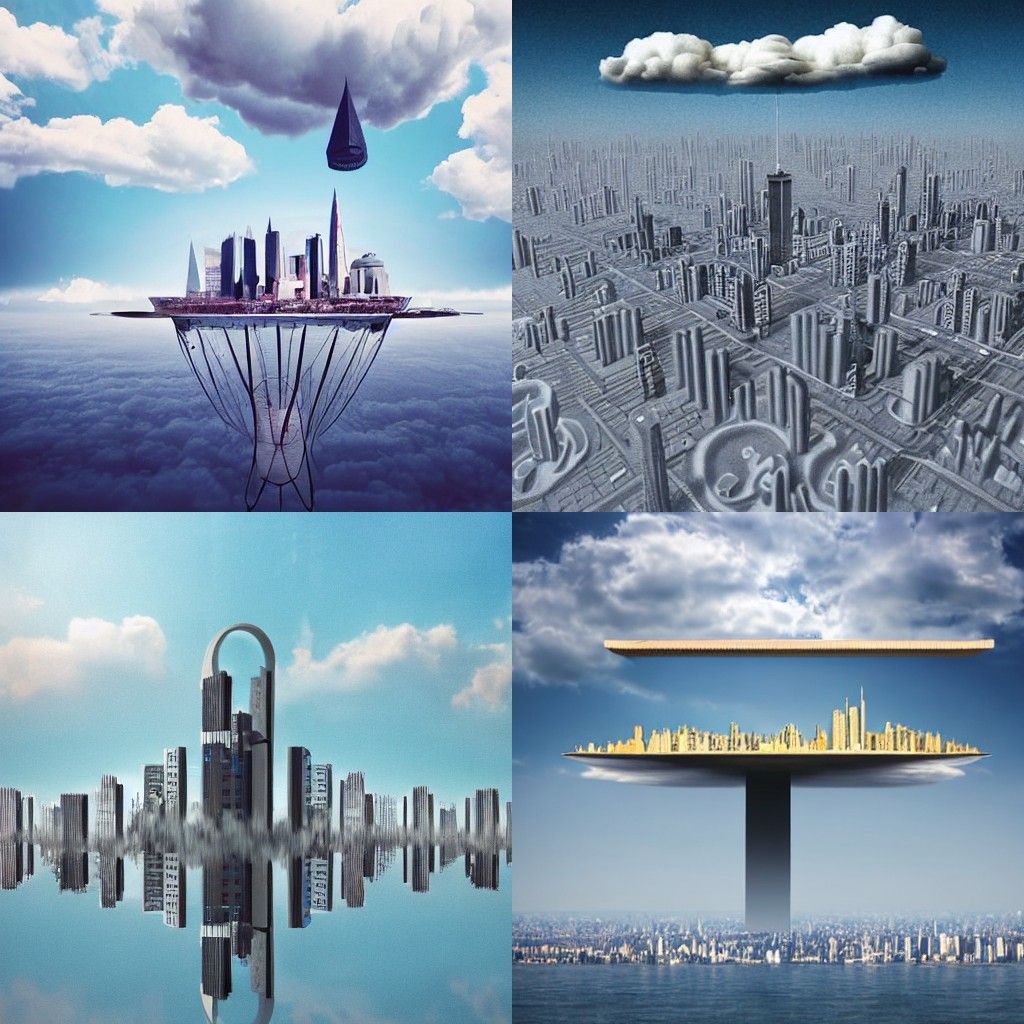 Surreal Modern City Floating on a Cloud