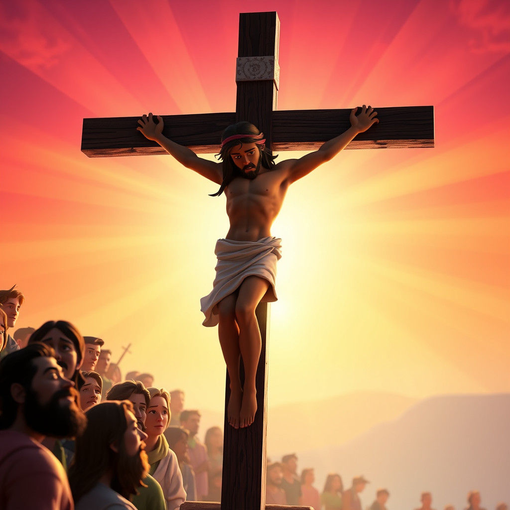 Jesus on the Cross in Disney-Style 3D Art