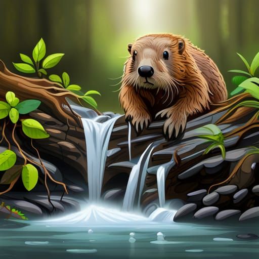 Beaver and Octopus Build River Dam Together