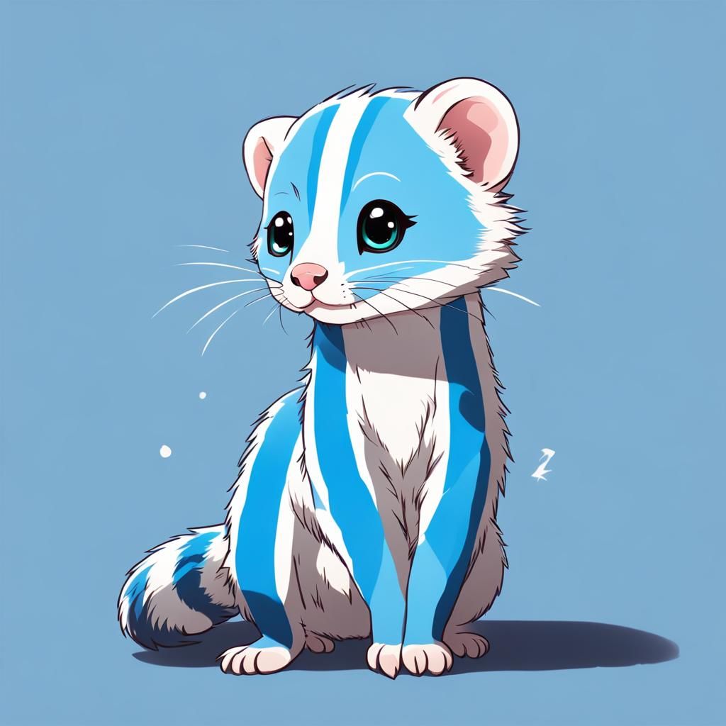 Anime Style Blue Ferret with Stripes