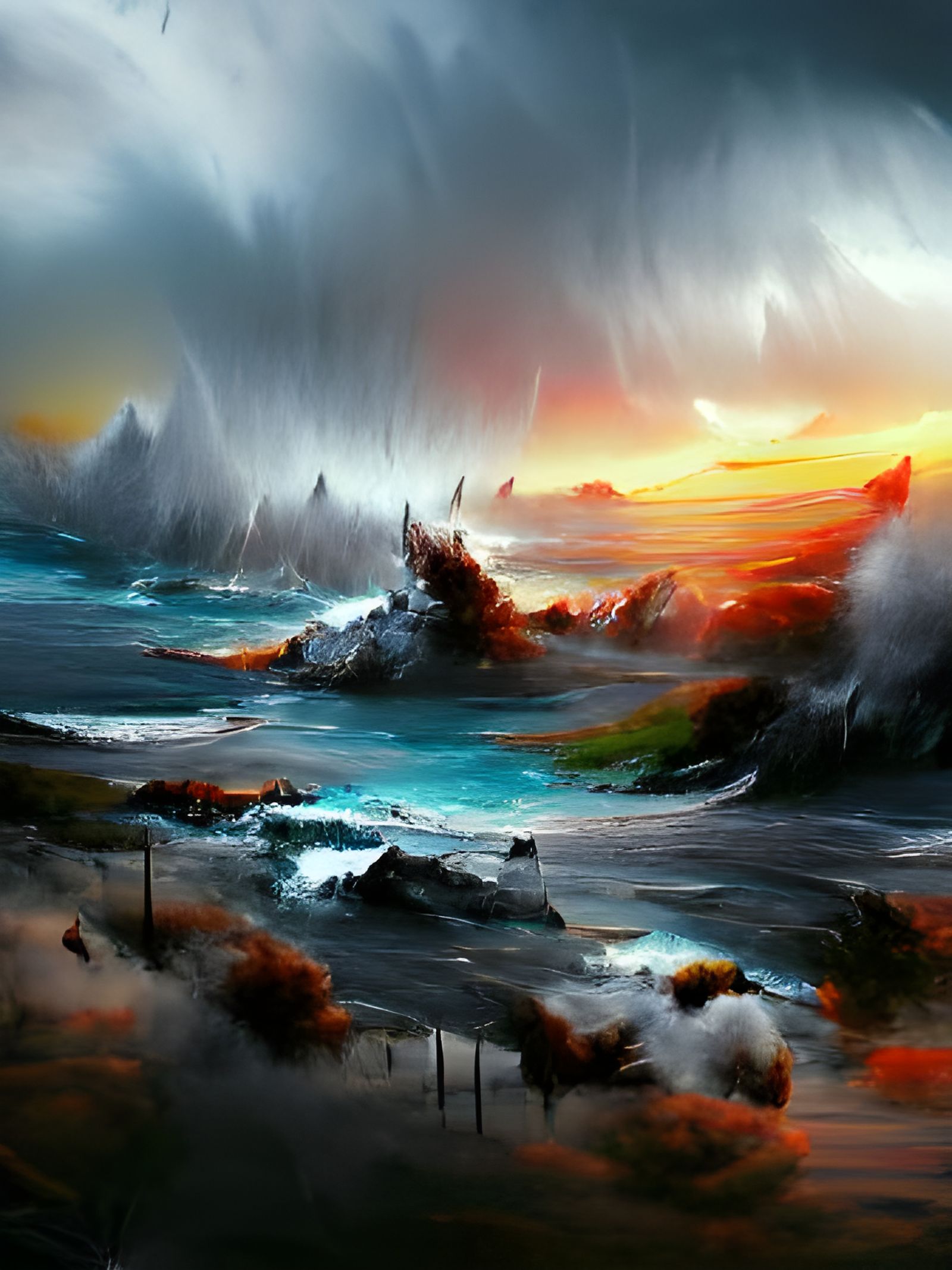 Stormy ocean at sunset