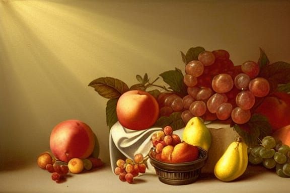 Dramatic Still Life Fruit Painting in Baroque Style