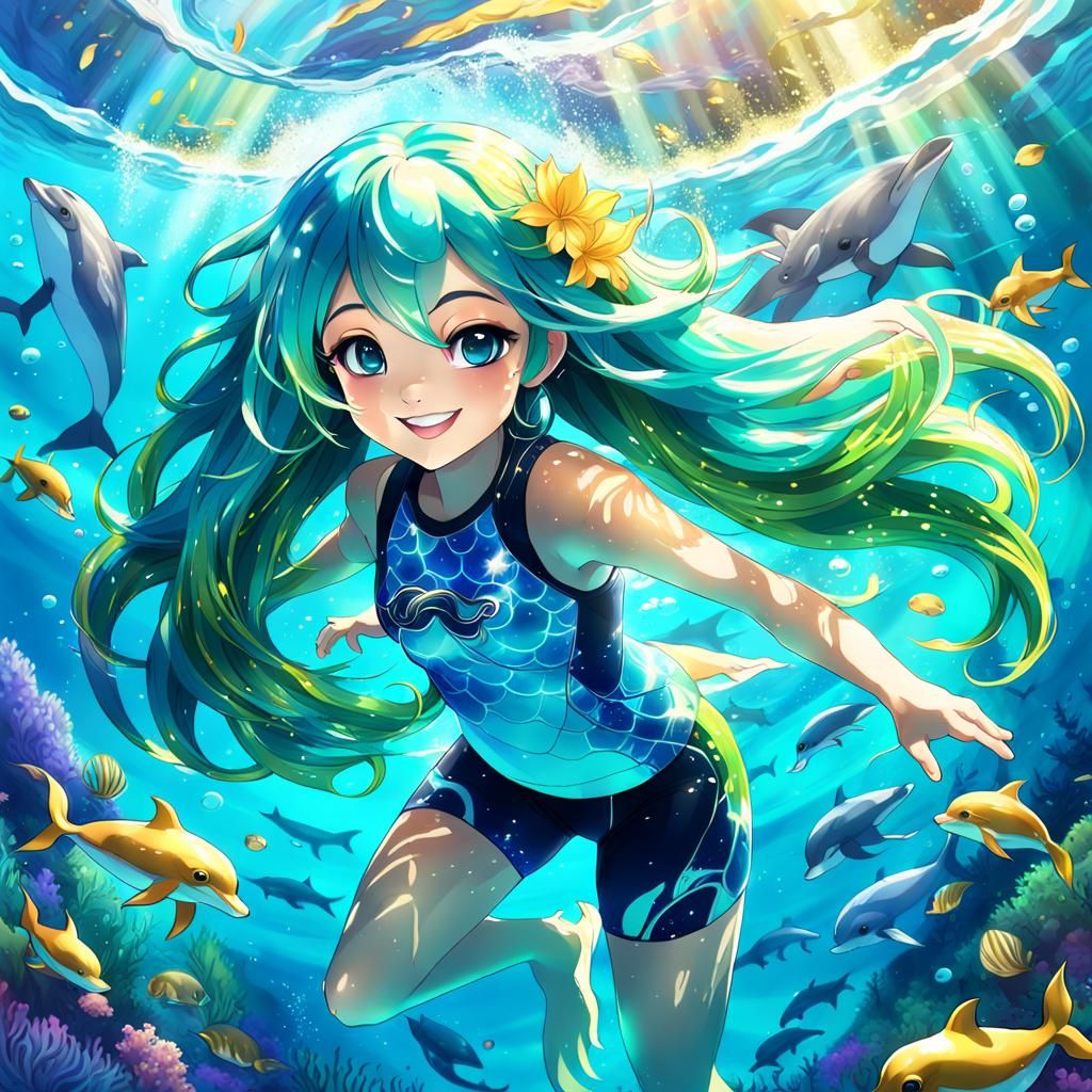 Cute Dolphin Girl in Anime Style