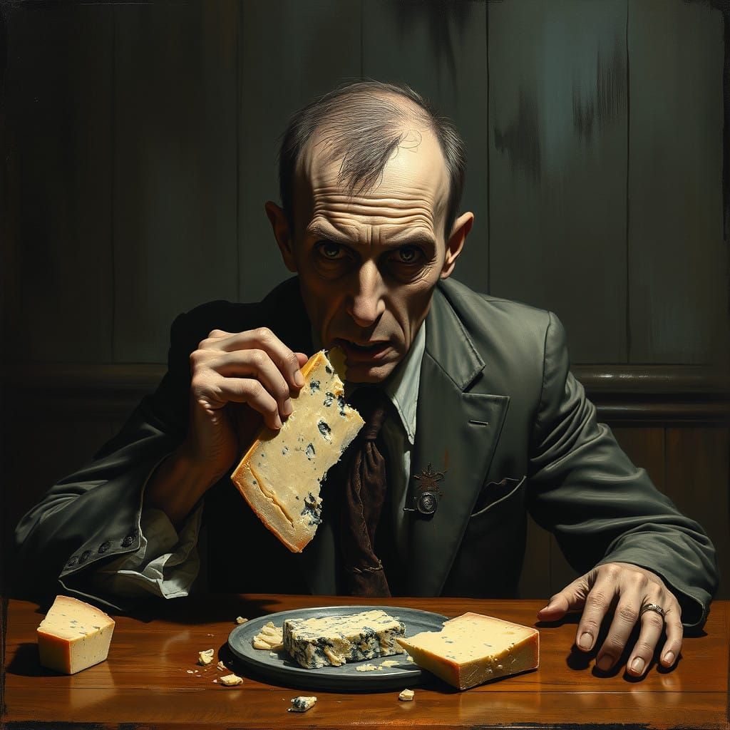 Gothic Man Consumes Dark Blue Cheese