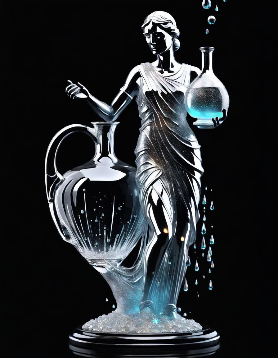 Crystal Woman with Amphora in Art Deco Style
