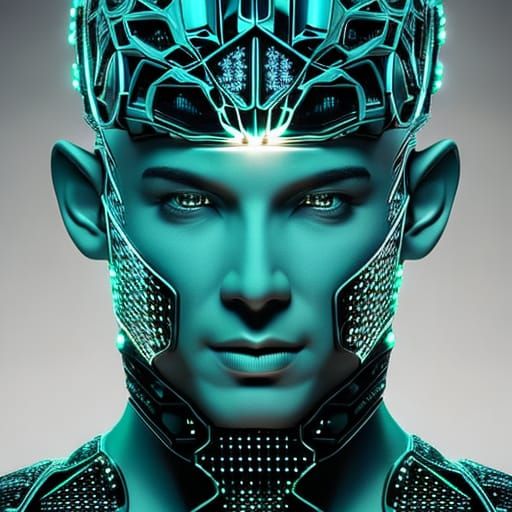 Handsome AI Android Portrait in Cyberpunk Style