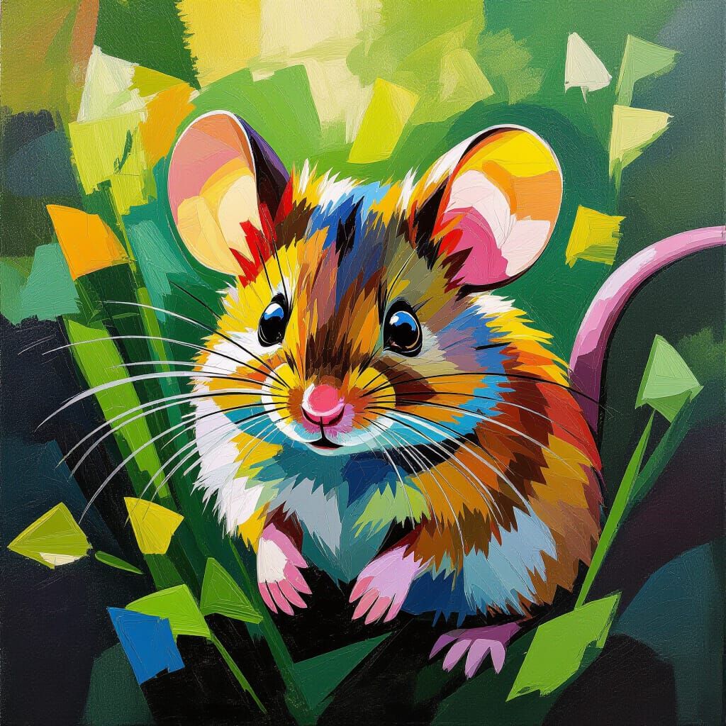 Cute Mouse in Lush Greenery, Neo-Impressionist Style
