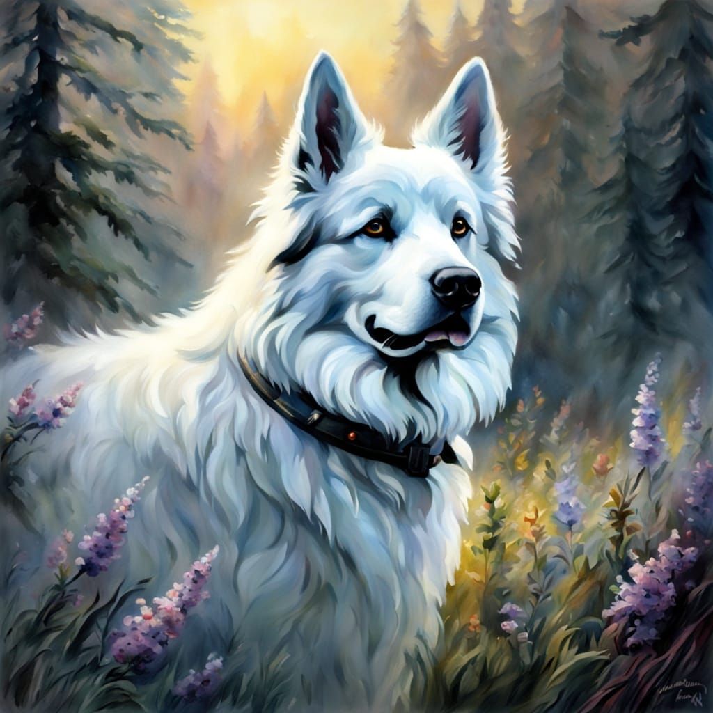 Ethereal Swiss Shepherd in Impressionist Gouache Style