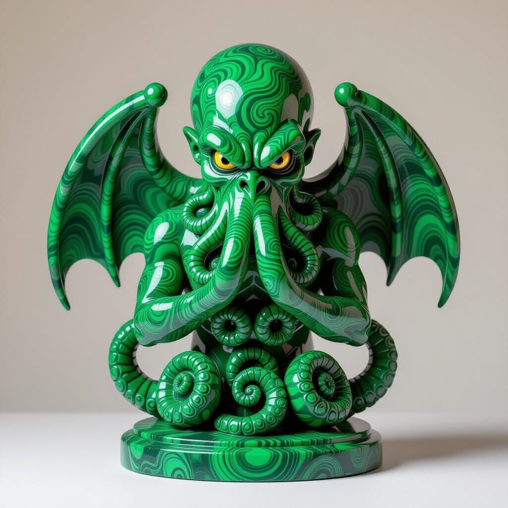 Intricate Malachite Cthulhu Sculpture, Museum Specimen