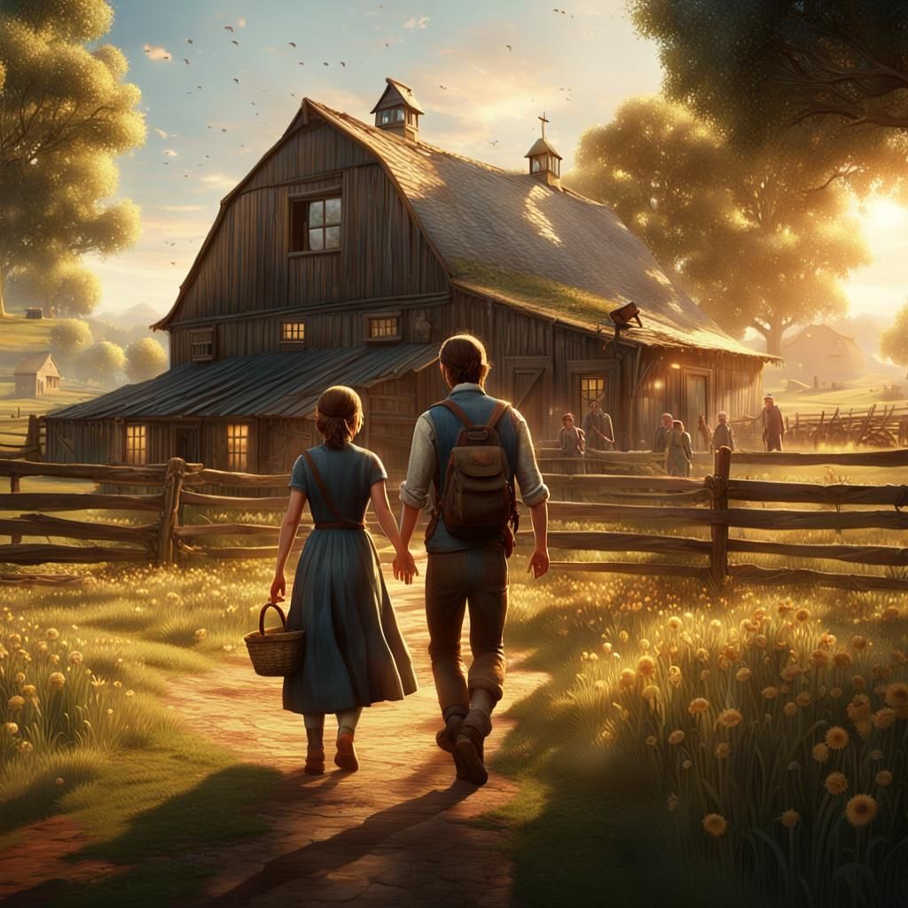 Sunlit Farm Scene: A Heartfelt Digital Matte Painting