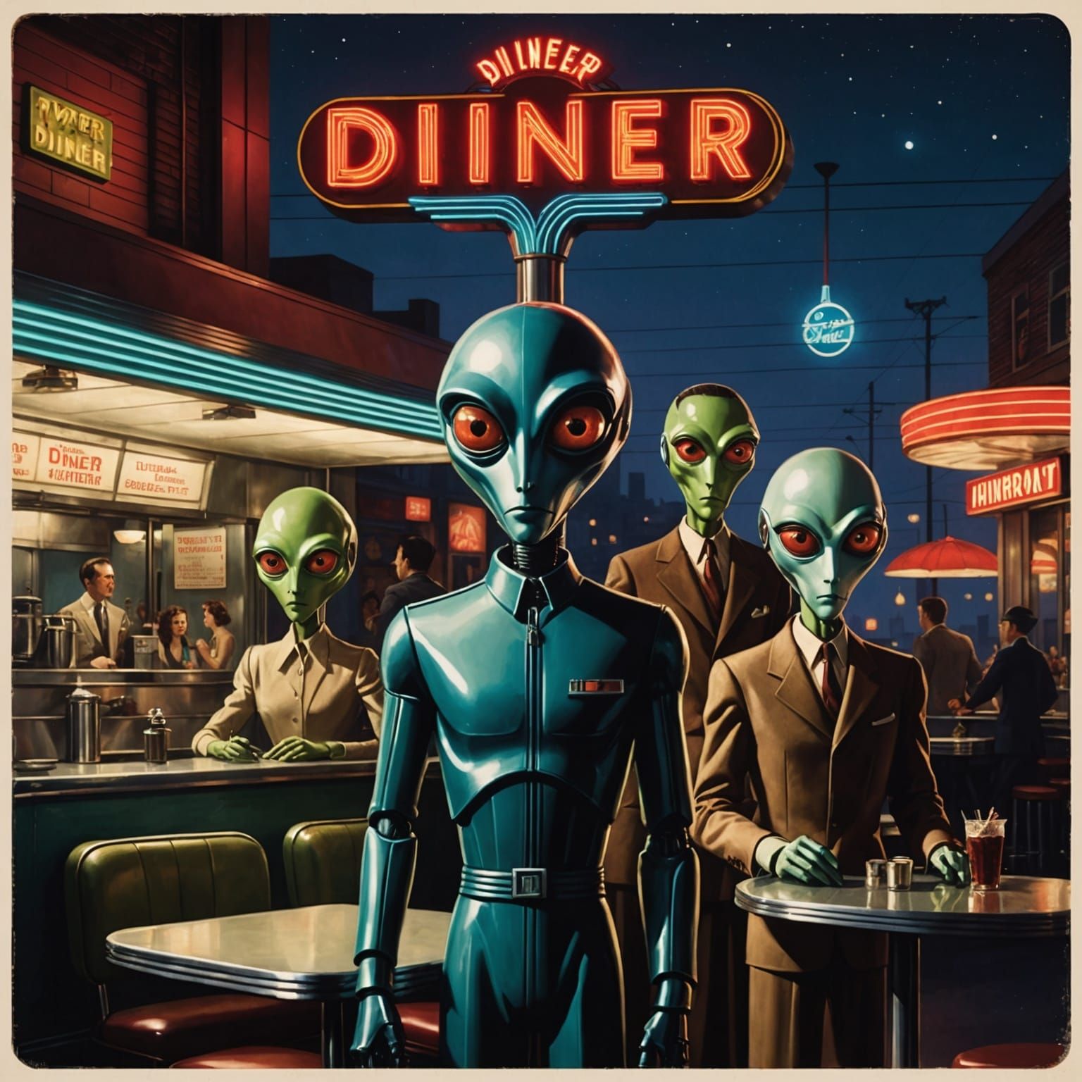 1940s Diner with Alien Patrons
