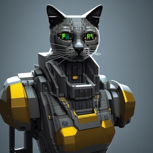 Pixel Art Cat with Intricate Mech Details