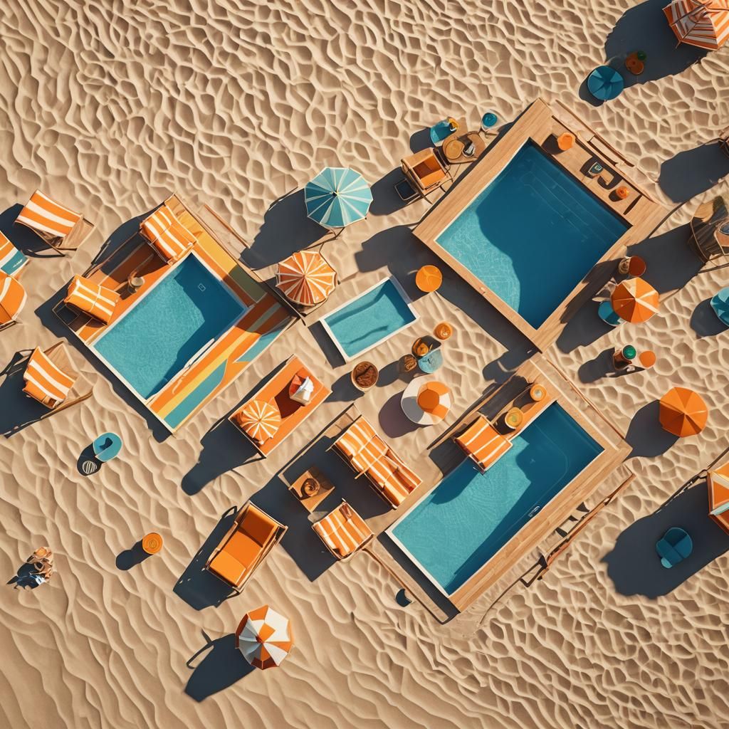 Retro-Chic Beach with Mid-Century Modern Towels