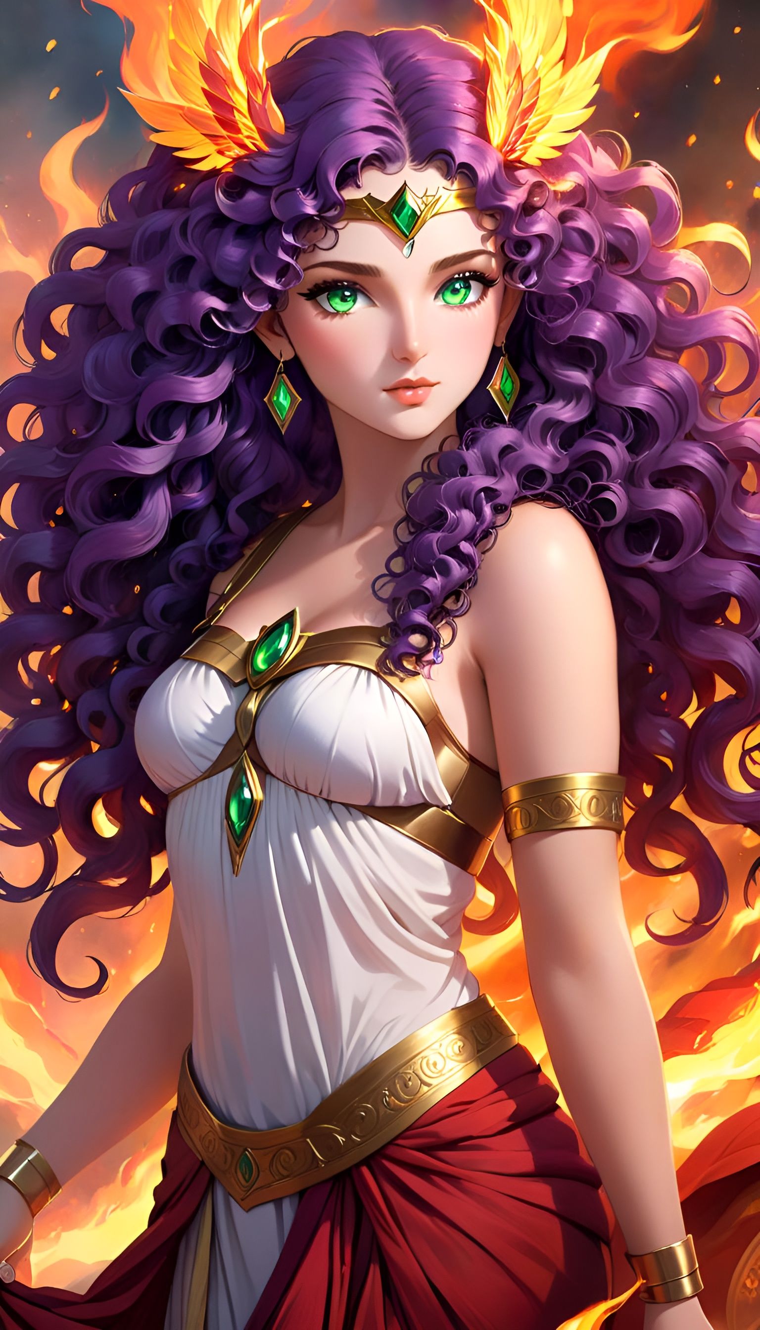 Fire Nymph with Purple Hair in Ancient Greece Style