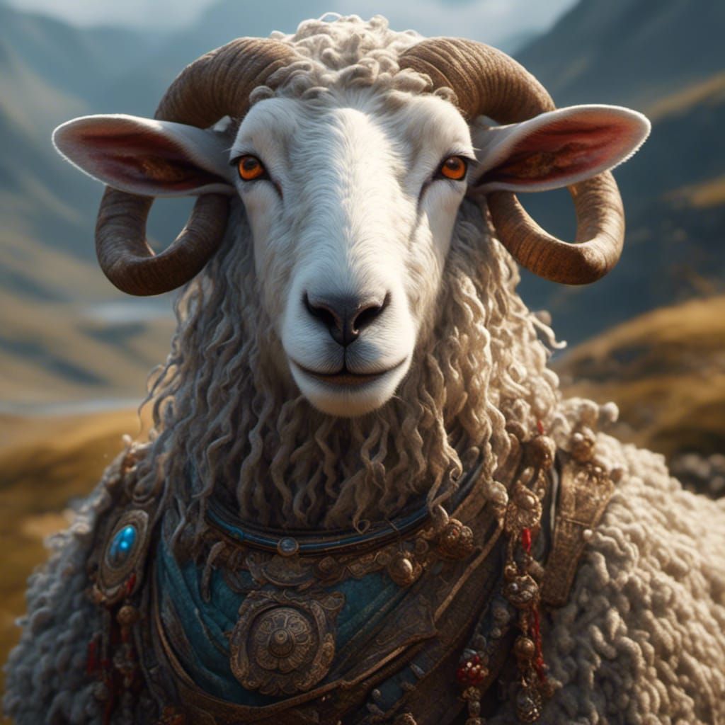 Hyperrealistic Sheep Portrait in Dales