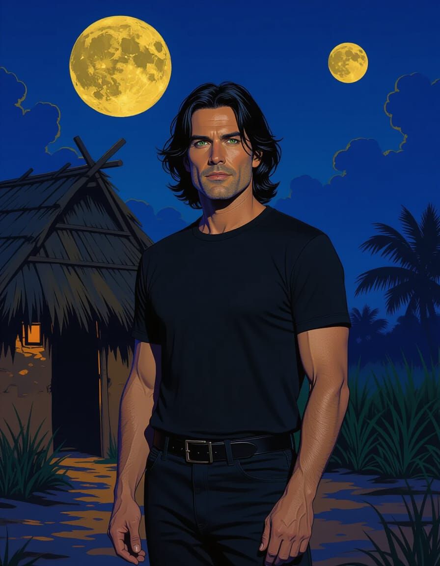 Fantasy Man Before Hut in Dark Fantasy Concept Art