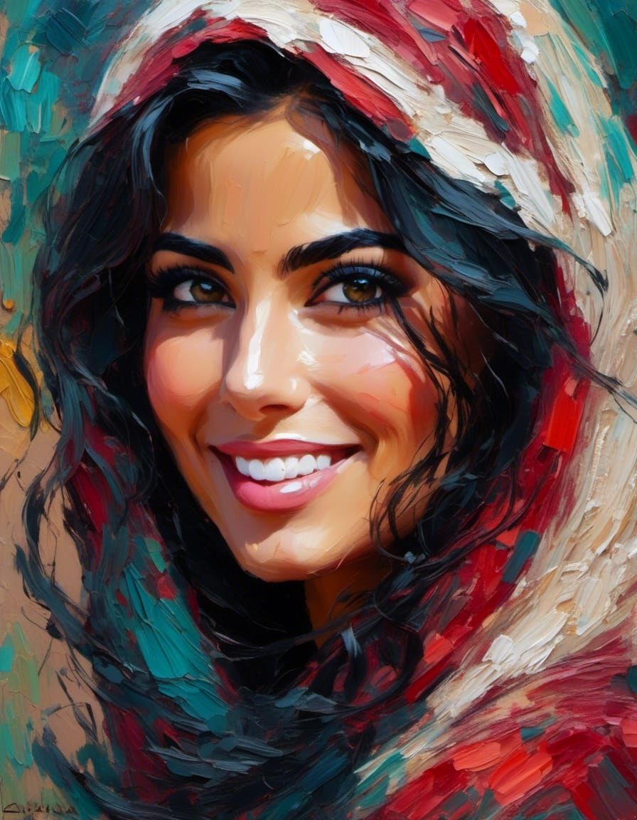 Impasto Portrait of a Beautiful Palestinian Woman