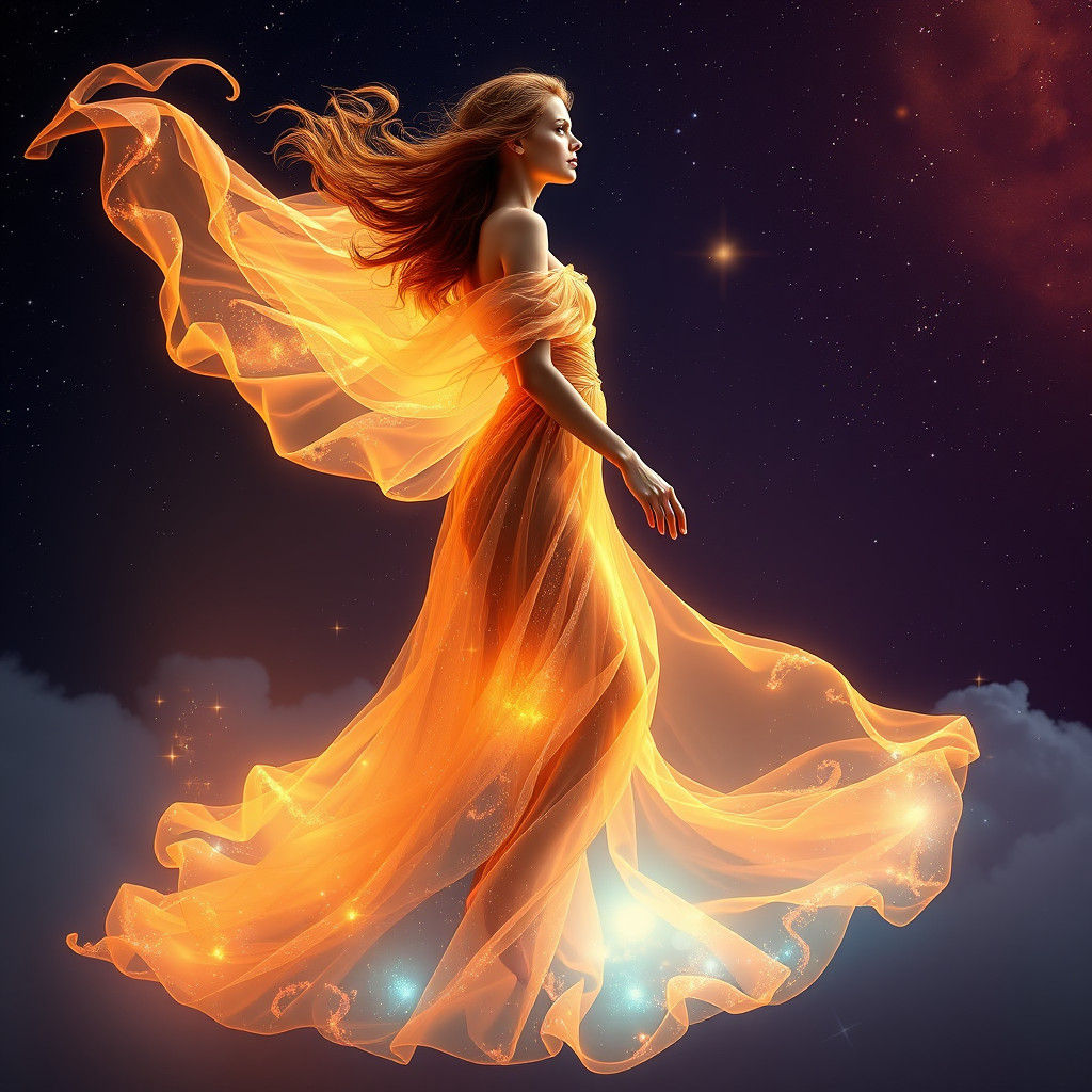 Celestial Woman in Gown of Plasma and Stardust