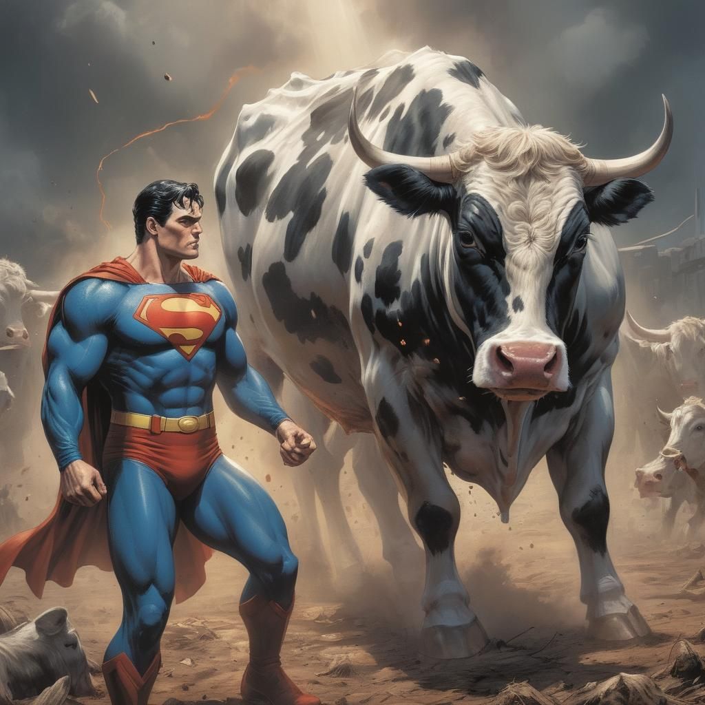 Superman using his heat vision to brand a cow with his heat ...