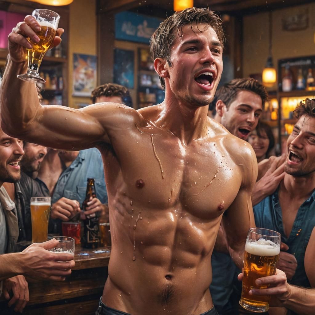Vibrant Hyper-Realistic Art: Young Man with Beer